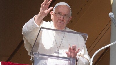 Pope Francis leads the Angelus prayer from his window, at the Vatican. (Reuters)