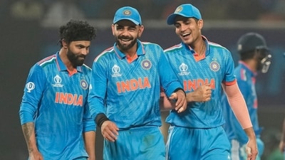 Indian players Ravindra Jadeja, Virat Kohli and Shubman Gill at the end of the ICC Men's Cricket World Cup 2023 match against South Africa (PTI) Indian players Ravindra Jadeja, Virat Kohli and Shubman Gill at the end of the ICC Men's Cricket World Cup 2023 match against South Africa (PTI)