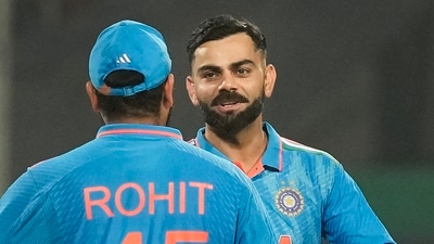 Indian captain Rohit Sharma with teammate Virat Kohli at the end of the ICC World Cup 2023 match against South Africa at Eden Gardens (PTI) Indian captain Rohit Sharma with teammate Virat Kohli at the end of the ICC World Cup 2023 match against South Africa at Eden Gardens (PTI)