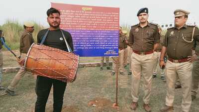 Property being attached by the police in Prayagraj on Monday (HT Photo) Property being attached by the police in Prayagraj on Monday (HT Photo)