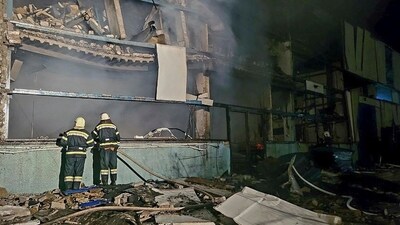 Russia-Ukraine War: Ukrainian emergency workers examine the site of the Russian rocket attack in central Odesa, Ukraine. (AP) Russia-Ukraine War: Ukrainian emergency workers examine the site of the Russian rocket attack in central Odesa, Ukraine. (AP)