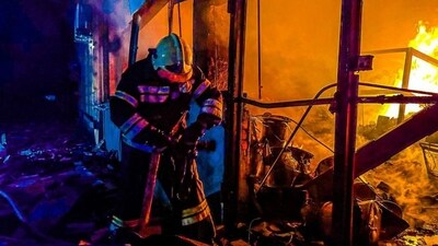 Russia-Ukraine War: Firefighters working to extinguish a fire in a building following a late strike in Odesa. (AFP) Russia-Ukraine War: Firefighters working to extinguish a fire in a building following a late strike in Odesa. (AFP)
