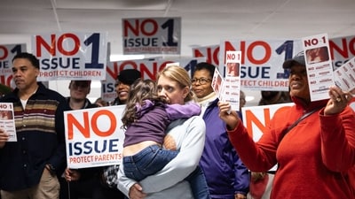 Canvassers hold pro-life signs at Columbus Christian Center ahead of Election Day during a pro-life canvasing meeting in Columbus, Ohio on November 4, 2023. (Photo by MEGAN JELINGER / AFP) (AFP) Canvassers hold pro-life signs at Columbus Christian Center ahead of Election Day during a pro-life canvasing meeting in Columbus, Ohio on November 4, 2023. (Photo by MEGAN JELINGER / AFP) (AFP)