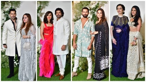 Varun Dhawan with wife, Farhan Akhtar with Shibani, Shahid with Mira and Nita Ambani with Radhika at the bash. Varun Dhawan with wife, Farhan Akhtar with Shibani, Shahid with Mira and Nita Ambani with Radhika at the bash.