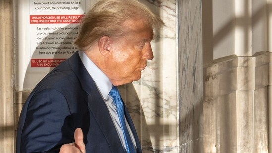Former US president Donald Trump arrives at New York State Supreme Court in New York, US. (Bloomberg)