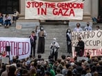 Supporters of Palestine gather at Harvard University to show their support for Palestinians in Gaza at a rally in Cambridge, Massachusetts.