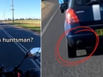 The image shows a spider on a car's bumper. 