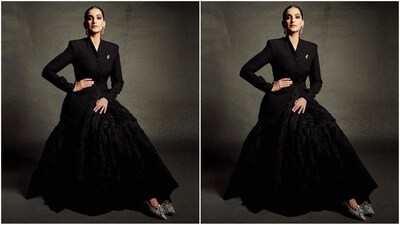 As far as accessories are concerned, Sonam kept things minimal and simply styled her look with a pair of diamond drop earrings and an embellished silver jutis adorning her feet. (Instagram/@sonamkapoor) As far as accessories are concerned, Sonam kept things minimal and simply styled her look with a pair of diamond drop earrings and an embellished silver jutis adorning her feet. (Instagram/@sonamkapoor)