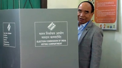 Mizoram Chief Minister Zoramthanga casts his vote for the Mizoram Assembly elections, at a polling station, in Aizawl. (ANI)