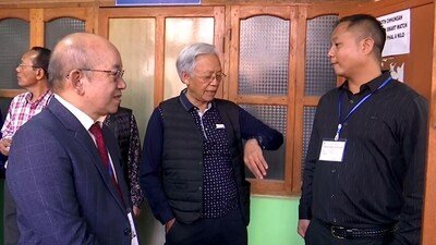 Zoram People's Movement (ZPM) Working President K Sapdanga wait to cast his vote for the Mizoram Assembly elections, at Aizawl North-III constituency. (ANI)