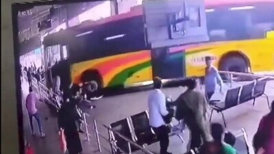 Bus overshoots in Andhra Pradesh (ANI) Bus overshoots in Andhra Pradesh (ANI)
