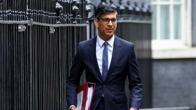 British Prime Minister Rishi Sunak walks at Downing Street in London, Britain. (REUTERS)