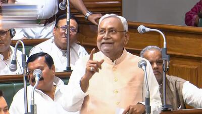 CM Nitish Kumar speaks in the Bihar assembly on Tuesday. (PTI) CM Nitish Kumar speaks in the Bihar assembly on Tuesday. (PTI)
