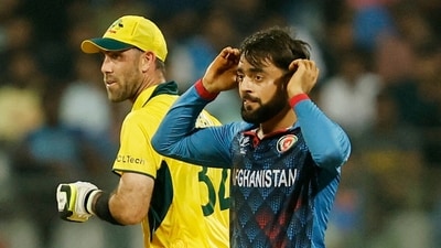Afghanistan's Rashid Khan reacts during an over (REUTERS)