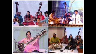 Clockwise: Artistes Anagha Bhatt; Aditya Khandwe; Chinmayee Athale; and Anupama Bhagwat performing at the 45th annual Chandigarh Sangeet Sammelan (HT Photos) Clockwise: Artistes Anagha Bhatt; Aditya Khandwe; Chinmayee Athale; and Anupama Bhagwat performing at the 45th annual Chandigarh Sangeet Sammelan (HT Photos)