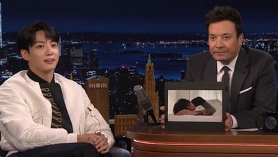 Jimmy Fallon humorously addressed the incident, showing a photo of Jungkook sleeping during the live stream (@FallonTonight/X) Jimmy Fallon humorously addressed the incident, showing a photo of Jungkook sleeping during the live stream (@FallonTonight/X)