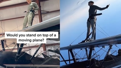 Snapshot of a man on top of a moving plane. (Instagram/@Drew Dirksen ) Snapshot of a man on top of a moving plane. (Instagram/@Drew Dirksen )