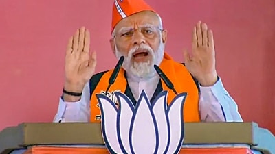 "Whenever the Congress comes to power in the country, terrorists and Naxalites get emboldened. News of bomb blasts and murders are reported from here and there. Wherever the Congress is in power, the rule of crime and loot prevails there," PM Modi said. (PTI) "Whenever the Congress comes to power in the country, terrorists and Naxalites get emboldened. News of bomb blasts and murders are reported from here and there. Wherever the Congress is in power, the rule of crime and loot prevails there," PM Modi said. (PTI)