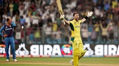 Australia's Glenn Maxwell celebrates his double century and his team's win in the ICC Men's Cricket World Cup 2023 match between Afghanistan and Australia at the Wankhede Stadium (PTI) Australia's Glenn Maxwell celebrates his double century and his team's win in the ICC Men's Cricket World Cup 2023 match between Afghanistan and Australia at the Wankhede Stadium (PTI)