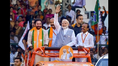 Prime Minister Narendra Modi with Union minister G Kishan Reddy in Hyderabad on Tuesday. (PTI) Prime Minister Narendra Modi with Union minister G Kishan Reddy in Hyderabad on Tuesday. (PTI)