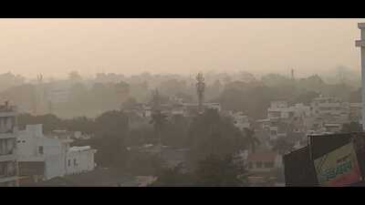 Smog over Prayagraj city on Tuesday evening. (HT)