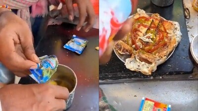 Street vendor making Rajnigandha omelette. (X/@MhaskarChief) Street vendor making Rajnigandha omelette. (X/@MhaskarChief)