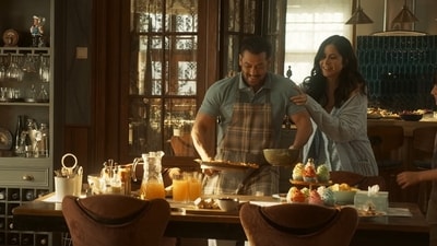 Salman Khan and Katrina Kaif in a still from Tiger 3. Salman Khan and Katrina Kaif in a still from Tiger 3.