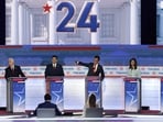 (File) Republican presidential candidates (L-R), former New Jersey Gov. Chris Christie, former U.S. Vice President Mike Pence, Florida Gov. Ron DeSantis, Vivek Ramaswamy, former U.N. Ambassador Nikki Haley, and U.S. Sen. Tim Scott (R-SC) participate in the first debate of the GOP primary season (File) Republican presidential candidates (L-R), former New Jersey Gov. Chris Christie, former U.S. Vice President Mike Pence, Florida Gov. Ron DeSantis, Vivek Ramaswamy, former U.N. Ambassador Nikki Haley, and U.S. Sen. Tim Scott (R-SC) participate in the first debate of the GOP primary season