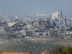 Destroyed houses in northern Gaza Strip, are seen from Sderot, in southern Israel, amid the ongoing conflict between Israel and Palestinian Islamist group Hamas.
