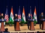 Defence Minister Rajnath Singh, External Affairs Minister S. Jaishankar, U.S. Secretary of State Antony Blinken and U.S. Defense Secretary Lloyd Austin (right) Defence Minister Rajnath Singh, External Affairs Minister S. Jaishankar, U.S. Secretary of State Antony Blinken and U.S. Defense Secretary Lloyd Austin (right)