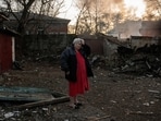 Russia-Ukraine War: A local resident reacts while standing in a courtyard near damaged buildings hit by recent shelling in Donetsk.