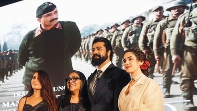 Sam Bahadur is slated to hit theatres on December 1, 2023. The trailer for the biopic was unveiled on November 7. The film based on Sam Manekshaw features Vicky Kaushal in lead role. The actor took to Instagram to share a series of pictures from the trailer launch event. Sam Bahadur is slated to hit theatres on December 1, 2023. The trailer for the biopic was unveiled on November 7. The film based on Sam Manekshaw features Vicky Kaushal in lead role. The actor took to Instagram to share a series of pictures from the trailer launch event. 