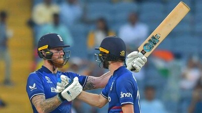England's Ben Stokes celebrates his century with Chris Woakes (ANI) England's Ben Stokes celebrates his century with Chris Woakes (ANI)