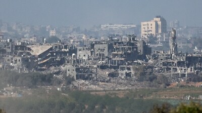 Destroyed houses in northern Gaza Strip, are seen from Sderot, in southern Israel, amid the ongoing conflict between Israel and Palestinian Islamist group Hamas. (Reuters)