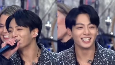 Jungkook interacted with a young BTS fan. Jungkook interacted with a young BTS fan.