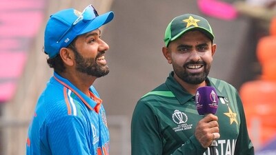 Rohit Sharma (L) with Babar Azam during the group stage match in 2023 World Cup (PTI) Rohit Sharma (L) with Babar Azam during the group stage match in 2023 World Cup (PTI)