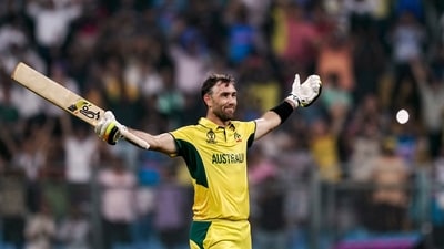 Maxi started to hit sixes while hopping on one leg, since spasms were kicking in mid-shot. (PTI) Maxi started to hit sixes while hopping on one leg, since spasms were kicking in mid-shot. (PTI)