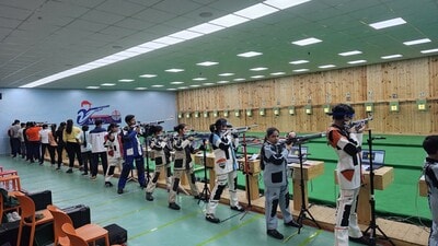 Players in action on Day 2 of the CBSE National Shooting Championship held at the Hallmark School shooting range in Panchkula on Wednesday. (HT Photo) Players in action on Day 2 of the CBSE National Shooting Championship held at the Hallmark School shooting range in Panchkula on Wednesday. (HT Photo)