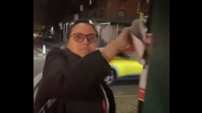 Victoria Ruiz, 36, was caught on camera ripping down posters of Israeli hostages plastered across New York City (@StopAntisemites/X) Victoria Ruiz, 36, was caught on camera ripping down posters of Israeli hostages plastered across New York City (@StopAntisemites/X)