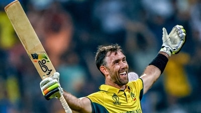 Glenn Maxwell celebrates after winning the 2023 ICC Men's Cricket World Cup one-day international (ODI) match between Australia and Afghanistan (AFP) Glenn Maxwell celebrates after winning the 2023 ICC Men's Cricket World Cup one-day international (ODI) match between Australia and Afghanistan (AFP)