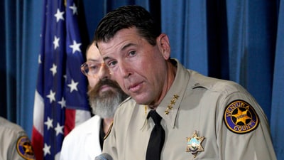 Death of Jewish man at Westlake Village protest ignites outrage and calls for peace amid middle-east conflict, Sheriff Jim Fryhoff of Ventura County addresses inquiries at a press briefing held in Thousand Oaks, California. (Richard Vogel/AP)