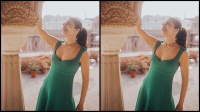 With the help of hairstylist Sanky Evrus, Bhumi styled her lush locks into messy waves and tied them into a high ponytail to complete her stunning look. (Instagram/@bhumipednekar)