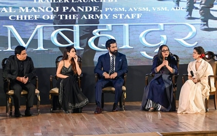 Meghna Gulzar, producer Ronnie Screwvala, actor Vicky Kaushal and actors Sanya Malhotra and Fatima Sana Sheikh. (Mohd Zakir) Meghna Gulzar, producer Ronnie Screwvala, actor Vicky Kaushal and actors Sanya Malhotra and Fatima Sana Sheikh. (Mohd Zakir)