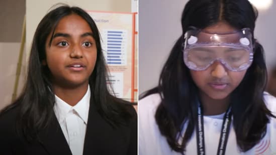 The image shows 12-year-old Shanya Gill who designed an 'improved' fire-detection device. (YouTube/@SocietyforScience)