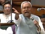 Nitish Kumar speaking Bihar assembly on Thursday. 