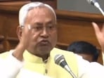Bihar CM Nitish Kumar in the Assembly on Wednesday. (Santosh Kumar/HT)