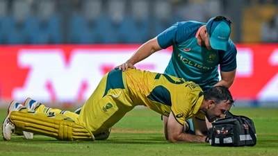Glenn Maxwell is being attended by a physio during the 2023 ICC Men's Cricket World Cup one-day international (ODI) match between Australia and Afghanistan. (AFP) Glenn Maxwell is being attended by a physio during the 2023 ICC Men's Cricket World Cup one-day international (ODI) match between Australia and Afghanistan. (AFP)