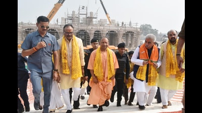 On Thursday, CM Yogi, along with his ministers, sought the divine blessings with a visit to Ram Lala for a darshan -- something not seen in recent years. (Deepak Gupta) On Thursday, CM Yogi, along with his ministers, sought the divine blessings with a visit to Ram Lala for a darshan -- something not seen in recent years. (Deepak Gupta)