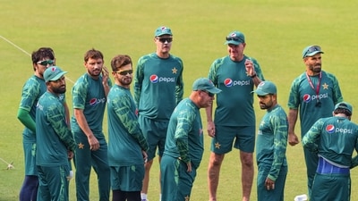 Pakistan's captain Babar Azam, Shaheen Shah Afridi, Mohammad Wasim, Fakhar Zaman and others during a practice session (PTI) Pakistan's captain Babar Azam, Shaheen Shah Afridi, Mohammad Wasim, Fakhar Zaman and others during a practice session (PTI)