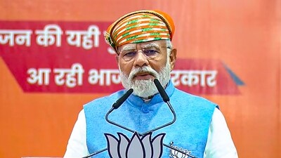 **EDS: IMAGE VIA @BJP4India** Udaipur: Prime Minister Narendra Modi addresses a public meeting ahead of the Rajasthan Assembly election, in Udaipur, Thursday, Nov. 9, 2023. (PTI Photo) (PTI11_09_2023_000396A) (PTI) **EDS: IMAGE VIA @BJP4India** Udaipur: Prime Minister Narendra Modi addresses a public meeting ahead of the Rajasthan Assembly election, in Udaipur, Thursday, Nov. 9, 2023. (PTI Photo) (PTI11_09_2023_000396A) (PTI)
